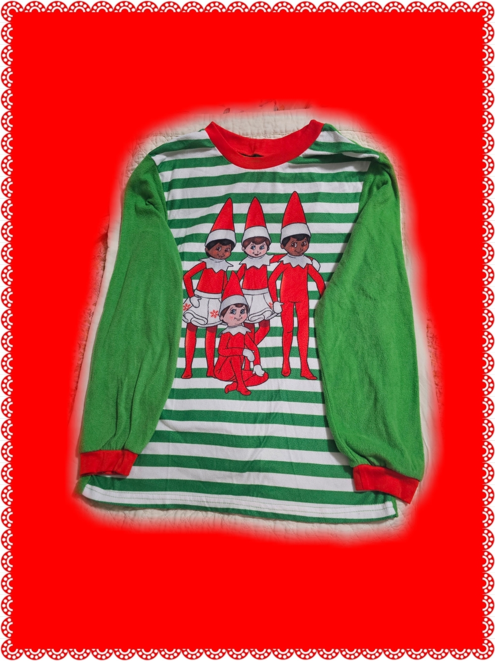 ELF Green & Red Striped Elf Graphic Long-Sleeve Tee